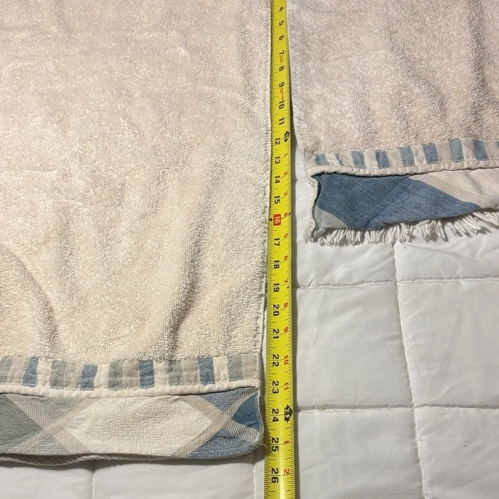 Vintage Towel Set Eco-ordinates Blue and Cream Bathroom 100% Cotton USA